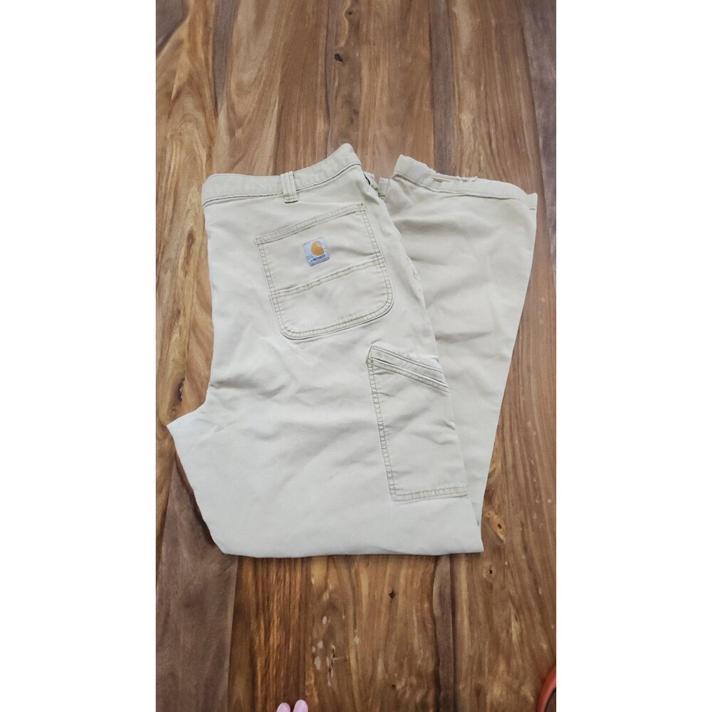 Carhartt Men Tan Rugged Flex 42x32 Work Pants Relaxed Fit Heavy Duty Distressed